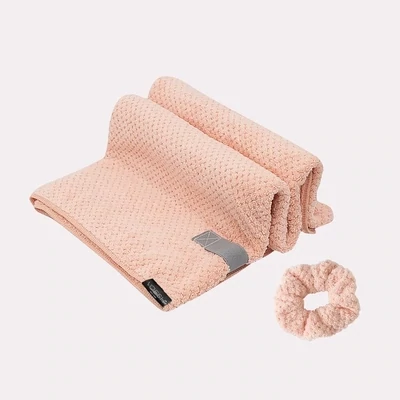 VOESH Super Soft And Fast Absorbent Hair Towel With Scrunchie Pink