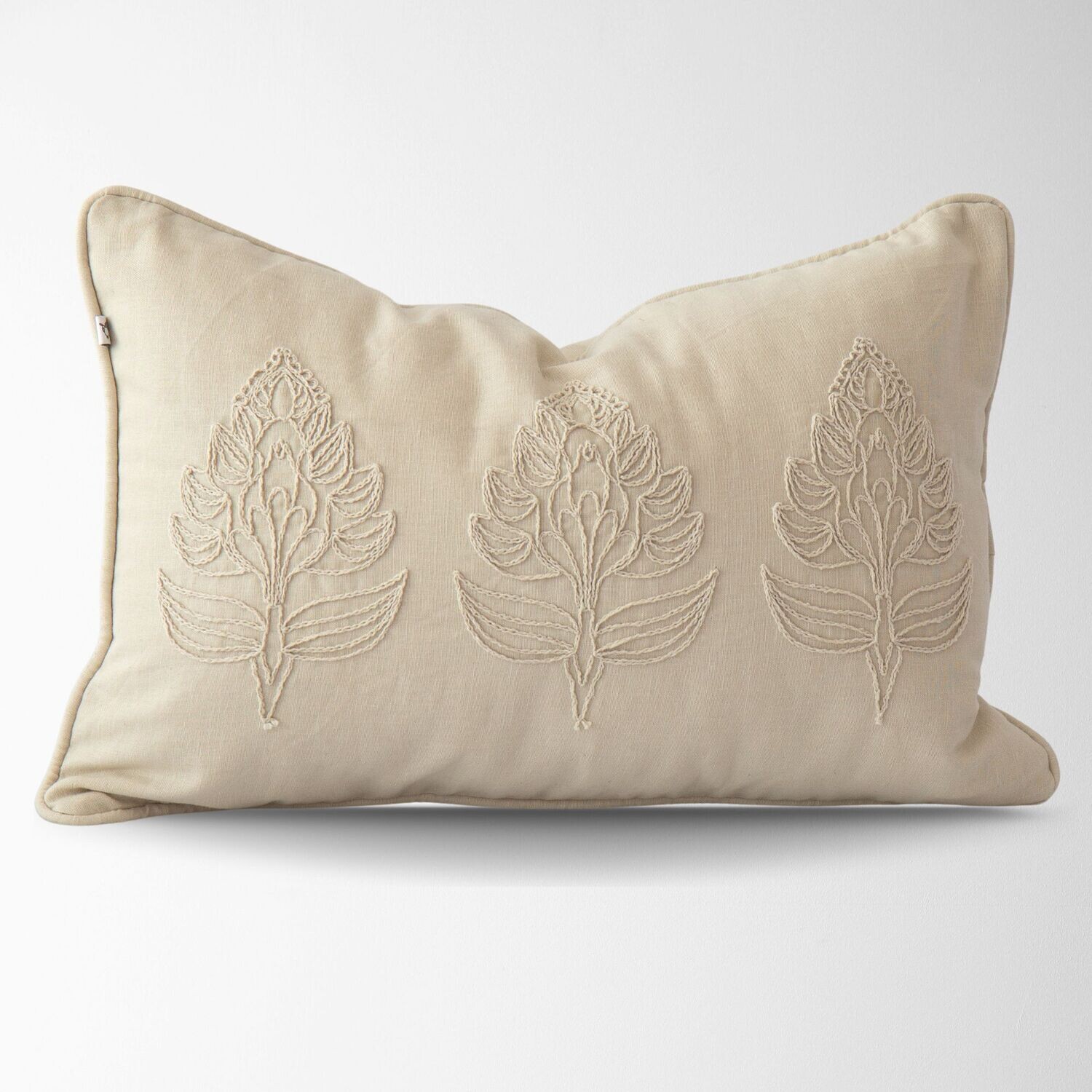 Handmade Eloise Embroidered Vintage Pillow Oatmeal 12&quot;x18&quot;