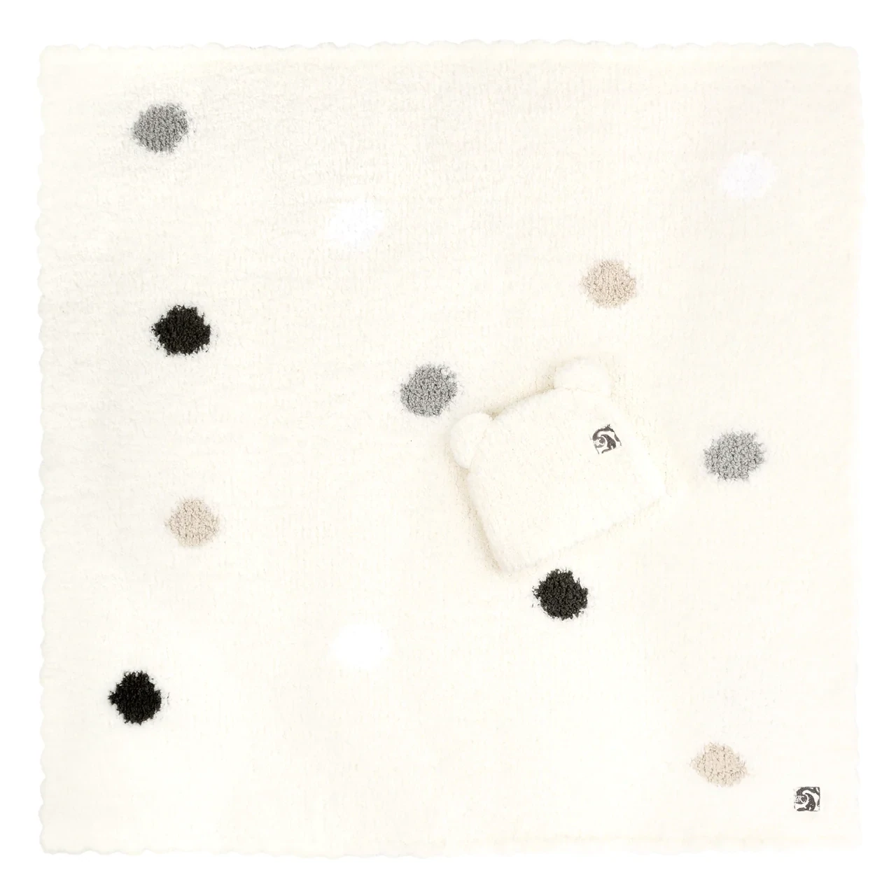 Baby Blanket Polka Dot With Bear Cap Neutral 30&quot;x30&quot;