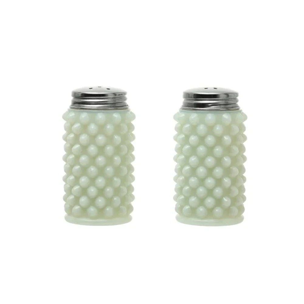 White Glass Hobnail Salt And Pepper Shakers