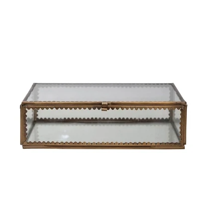 Brass And Glass Display Box With Scalloped Edges 7&quot;Lx5&quot;Wx2&quot;H