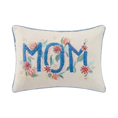 Mom Gingham Embroidered Pillow 12"x16"