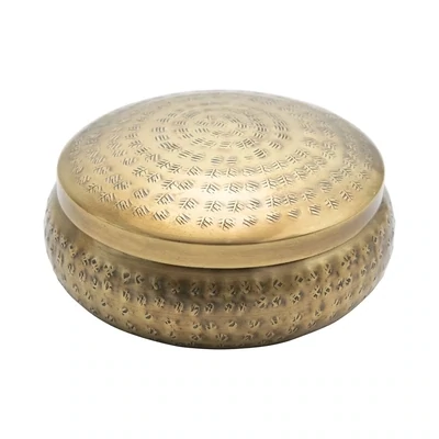 Antique Gold Round Metal Trinket Box