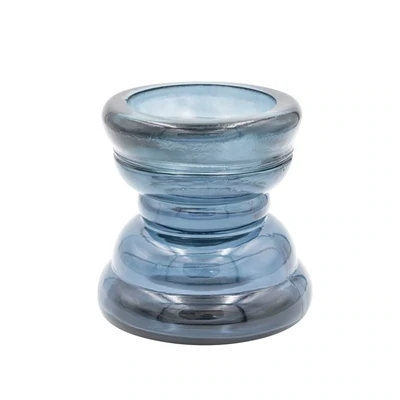 Glass Candle Holder Blue 4-1/2&quot;
