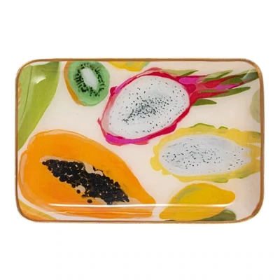 Iron Tray With Gold Trim Fruit Pattern