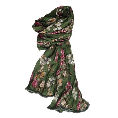 Crinkled Cotton Scarf Trumpet Green