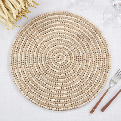 Placemat Beaded Mango Wood And Jute Round