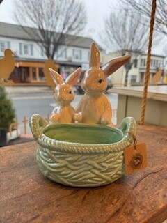 Ceramic Bunny With Green Basket 6.5" X 8"