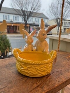 Ceramic Bunny With Yellow Basket 6.5&quot; X 8&quot; Final Sale