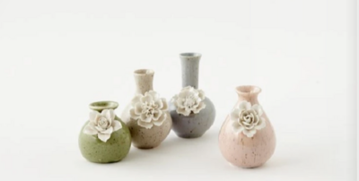 Vase Green With White Porcelain Flower