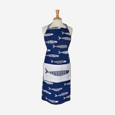 Apron School Of Fish Blue And White 35"