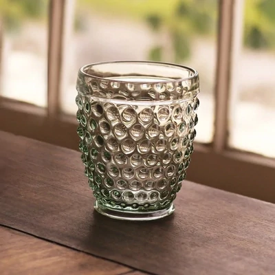 Glass Hobnail Double Old Fashioned Cup Moss Green