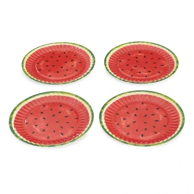 Set Of 4 Watermelon Paper Melamine Plates 9 In