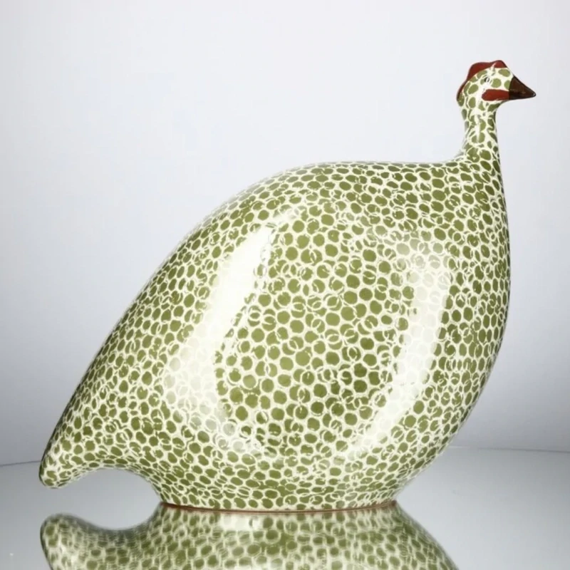 Handcrafted Guinea Fowl Green Splashes Spotted White Med