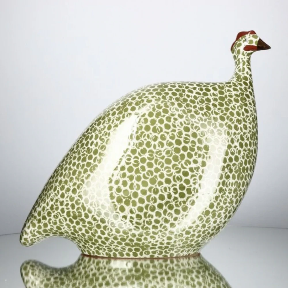 Handcrafted Guinea Fowl Green Splashes Spotted White Sm