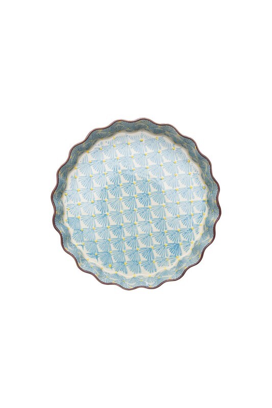 Hand Stamped Quiche Dish Art Deco 8 Inch
