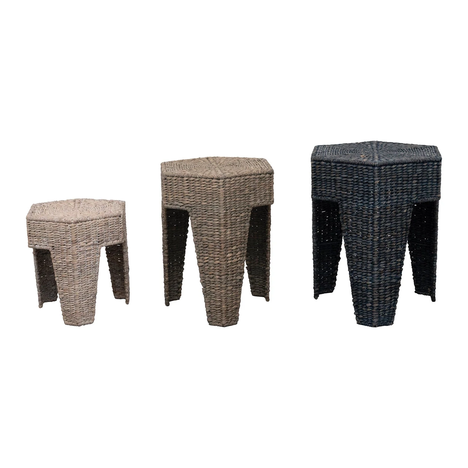 Handwoven Water Hyacinth And Rattan Nesting Table Small