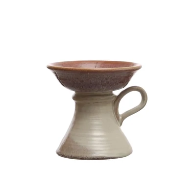 Stoneware 5 Inch Pillar Candle Holder With Handle Brown Small