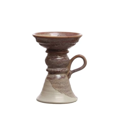 Stoneware 5 Inch Pillar Candle Holder With Handle Brown Large