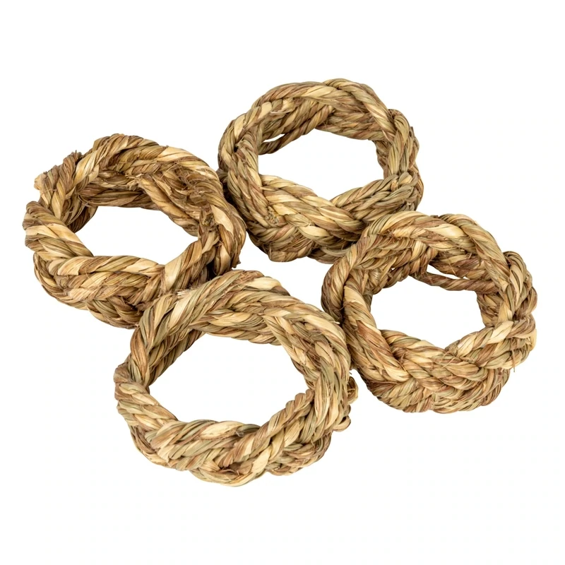 2&quot; Round Braided Seagrass Napkin Rings Set Of 4 In Box