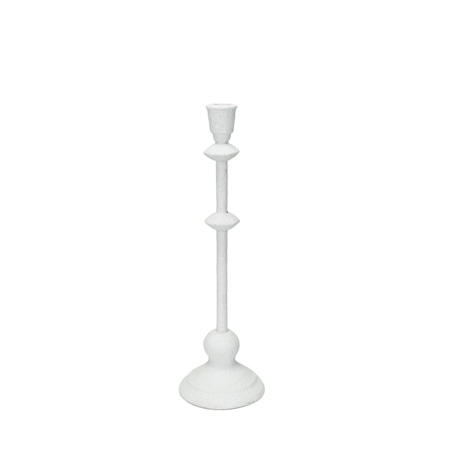 Metal Taper Candle Holder With Sand Finish White