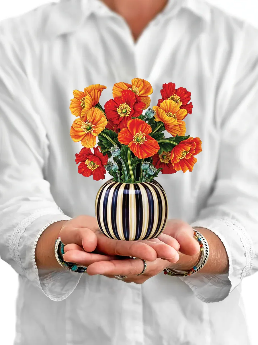 Fresh Cut Paper Pop Up Bouquet &amp; Matching Card Mini French Poppies