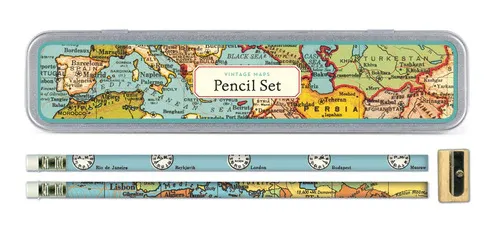 Pencil Set Tin Vintage Maps