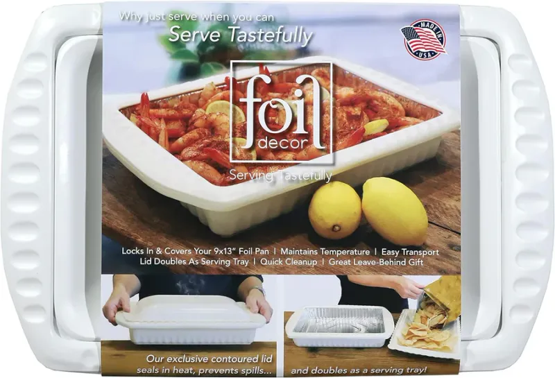 Foil Decor Plastic Serving Dish 9x13&quot; White