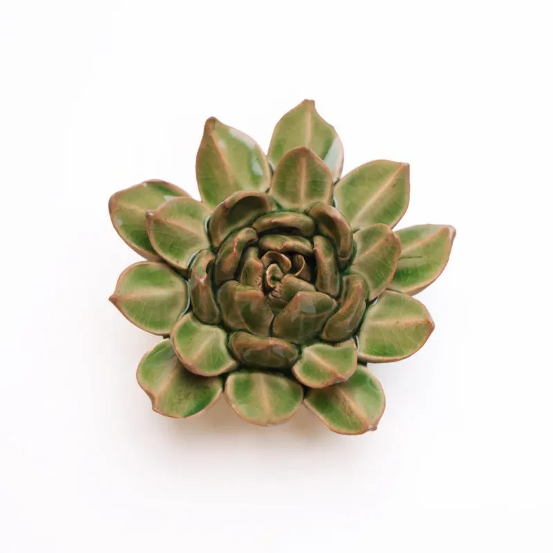 Ceramic Flower Dark Green Succulent Small