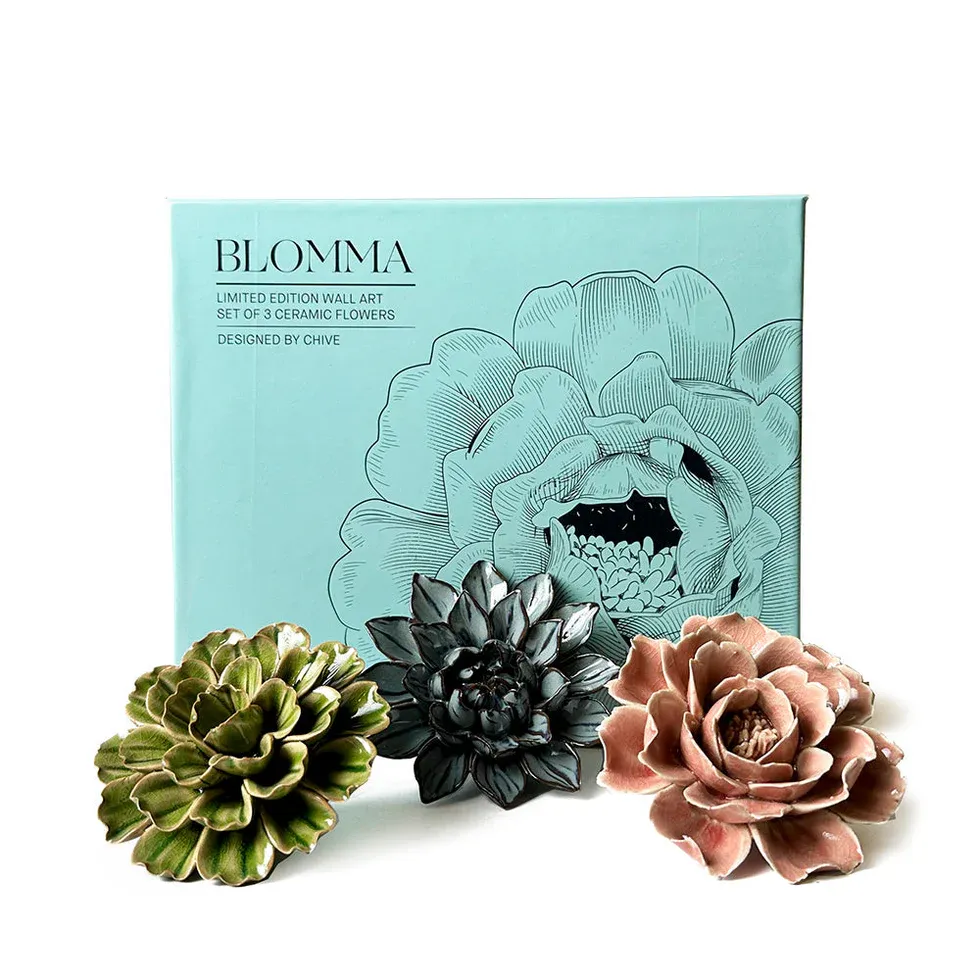 Set Of 3 Ceramic Flowers Blomma