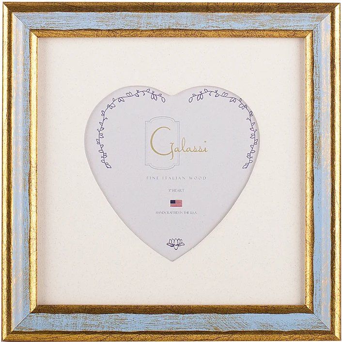 Photo Frame Gold And Blue Florentine With Heart Mat 3x3