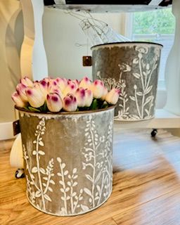 Metal Bucket With Wildflowers Large 12 Inch
