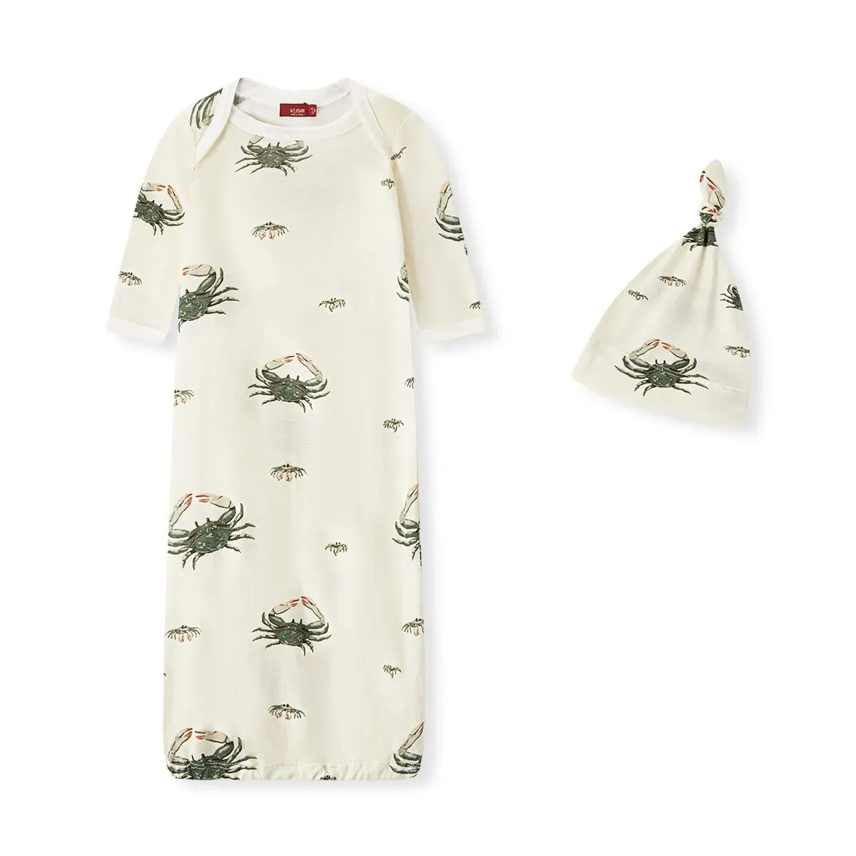 Bamboo Newborn Gown &amp; Hat Set Coastal Crab