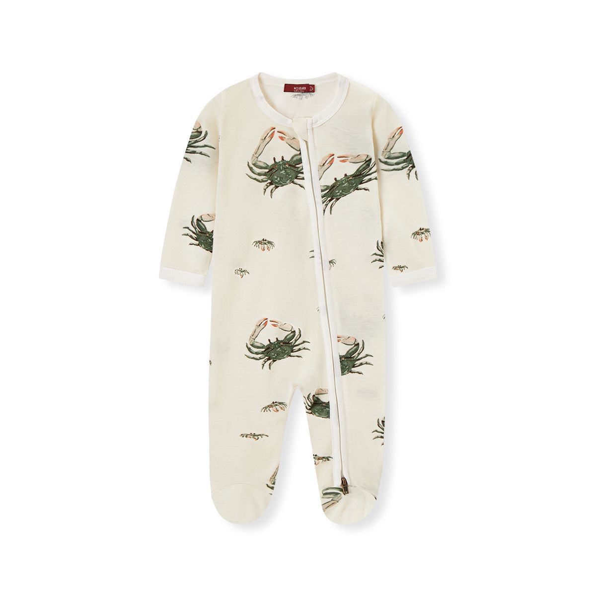 Bamboo Zipper Footed Romper Coastal Crab 6-9 Month