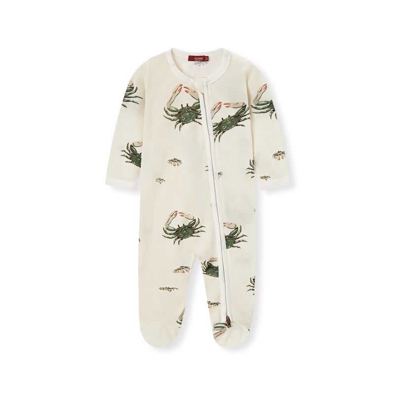 Bamboo Zipper Footed Romper Coastal Crab 6-9 Month