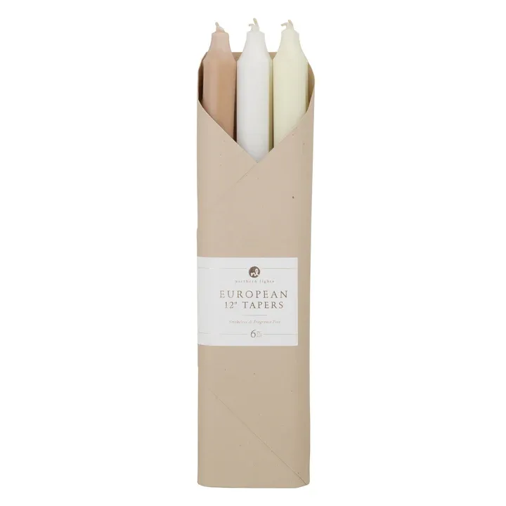 Pack Of 6 12&quot; European Taper Smokeless &amp; Fregrance Free Candles Linen Closet