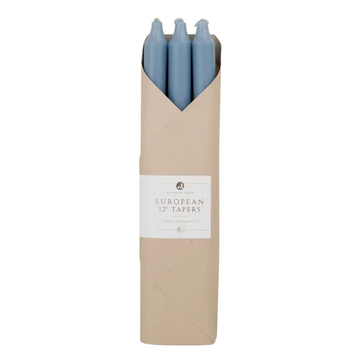 Pack Of 6 12&quot; European Taper Smokeless &amp; Fregrance Free Candles Prairie Blue