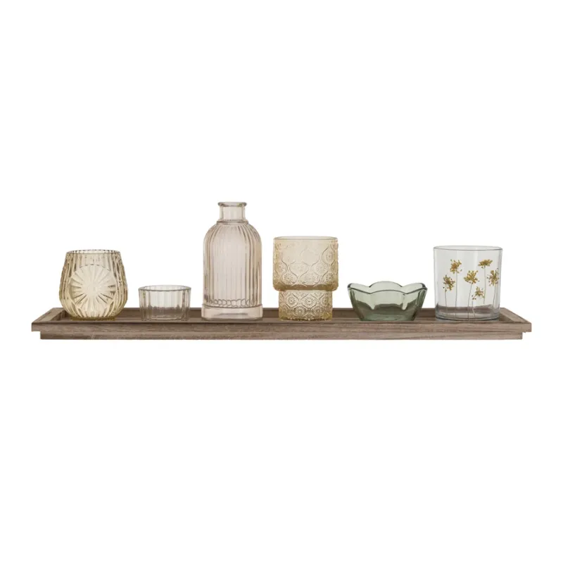 Wood Tray With 6  Glass Votive Holders