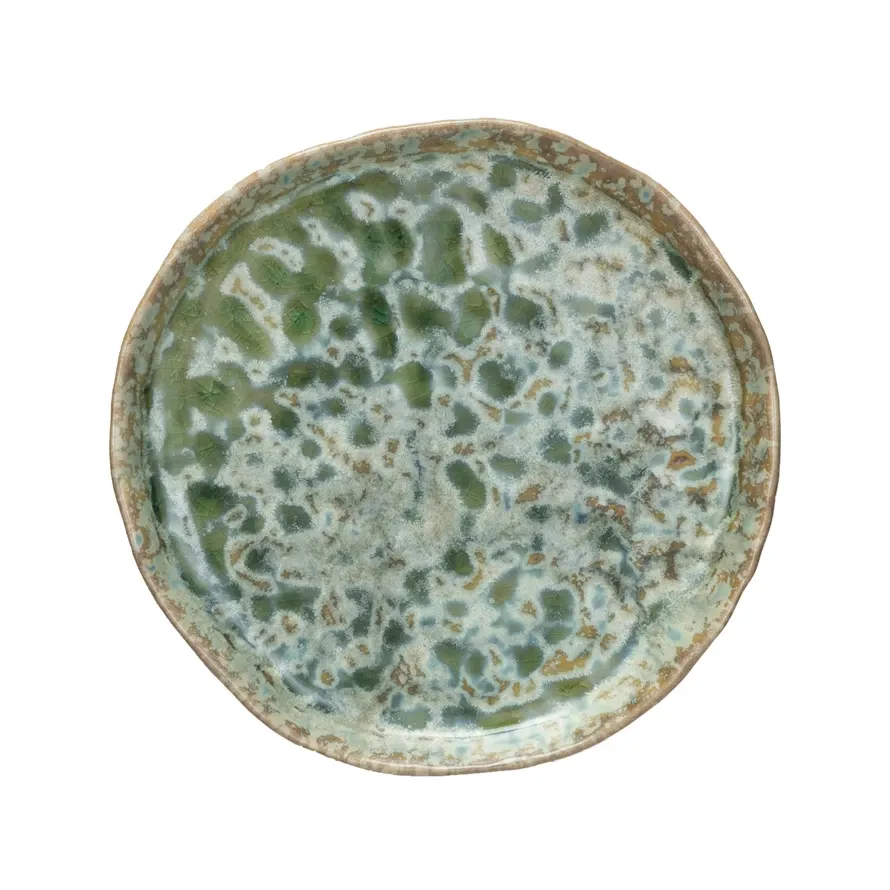 Round Stoneware Plate With Reactive Glaze Green 6&quot;