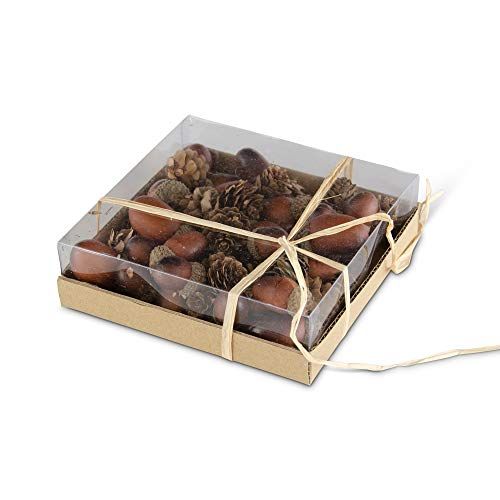 Box Of 24 Assorted Dark Brown Acorns &amp; Pinecones