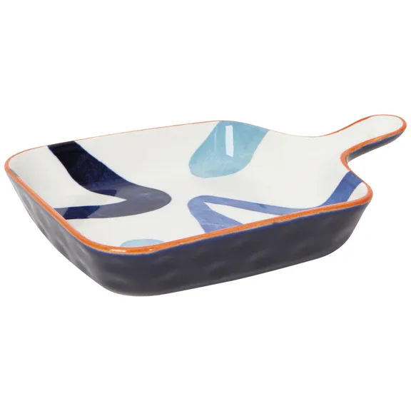 Stamped Ceramic Plate With Handle Tapas Blues