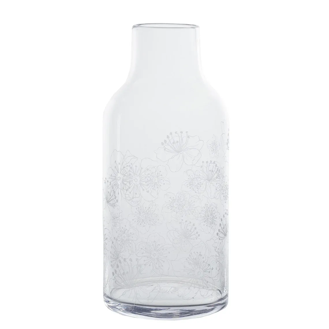 Tall Glass Vase With Engraved Flowers 11.8&quot;