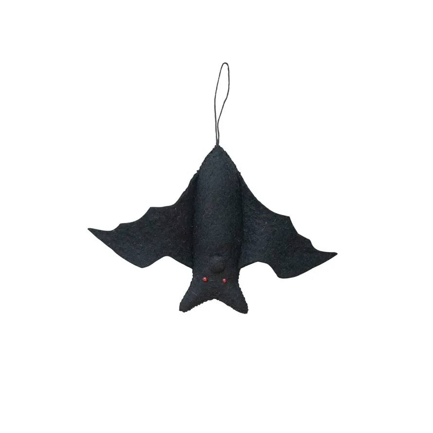 Handmade Wool Felt Bat Black Ornament With Red Eyes Large