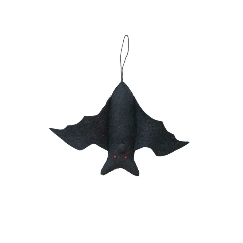 Handmade Wool Felt Bat Black Ornament With Red Eyes Large