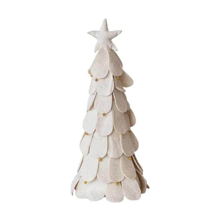 Handmade Wool Felt Christmas Tree Cream With Gold &amp; Silver Accents 11&quot;