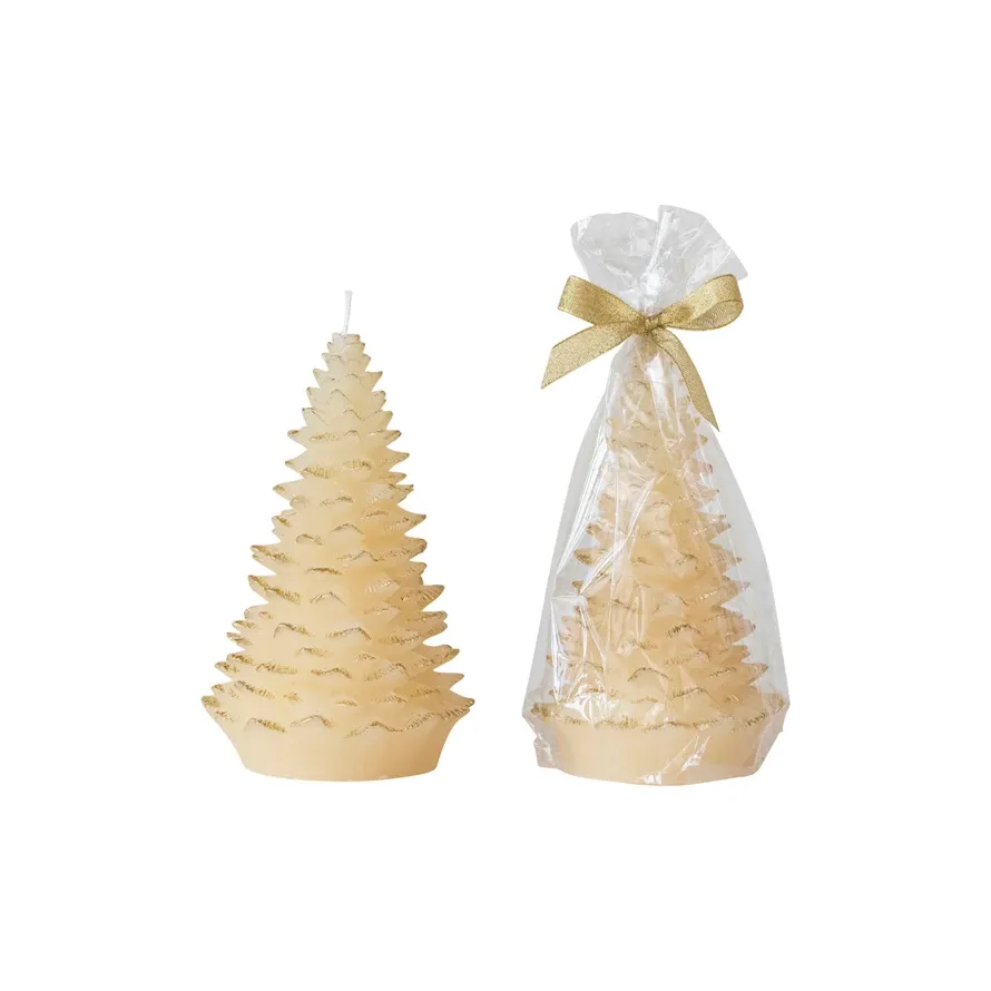 Tree Shaped Candle In Eggnog And Gold 7&quot; Final Sale