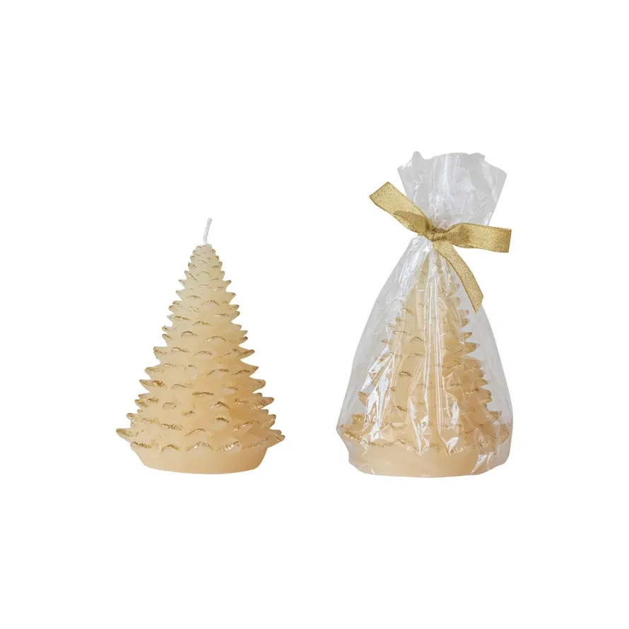 Tree Shaped Candle In Eggnog And Gold 5&quot; Final Sale