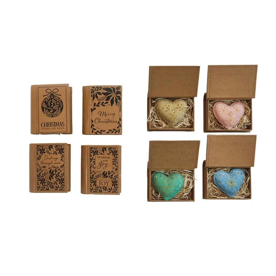 Taupe Heart Wool Felt Ornament In Book Box