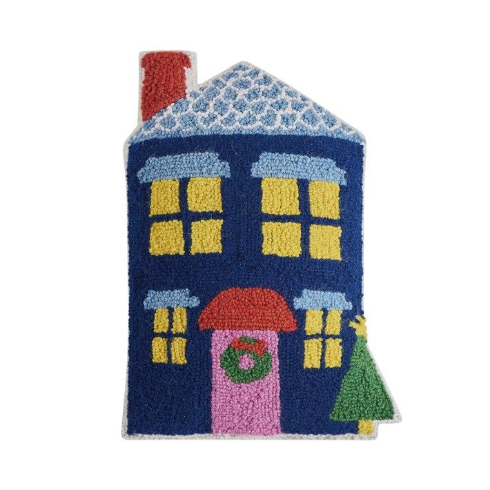Blue House Shaped Pillow 12"x18" Final Sale