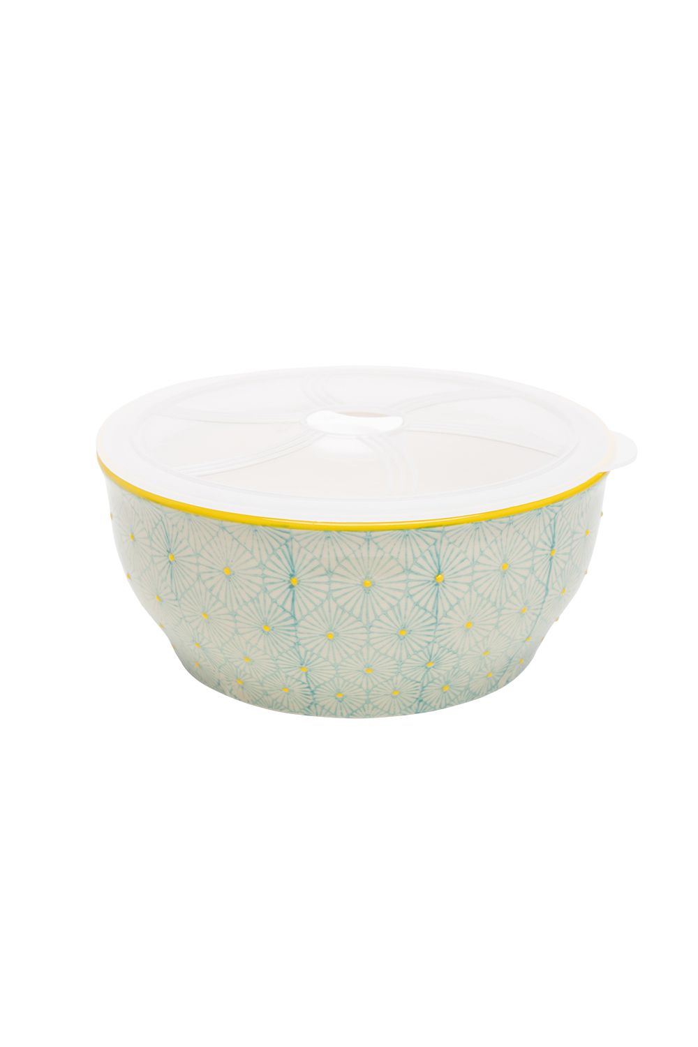 Bowl Art Deco Style Blue And Yellow Floral Pattern With Lid 18.5cm